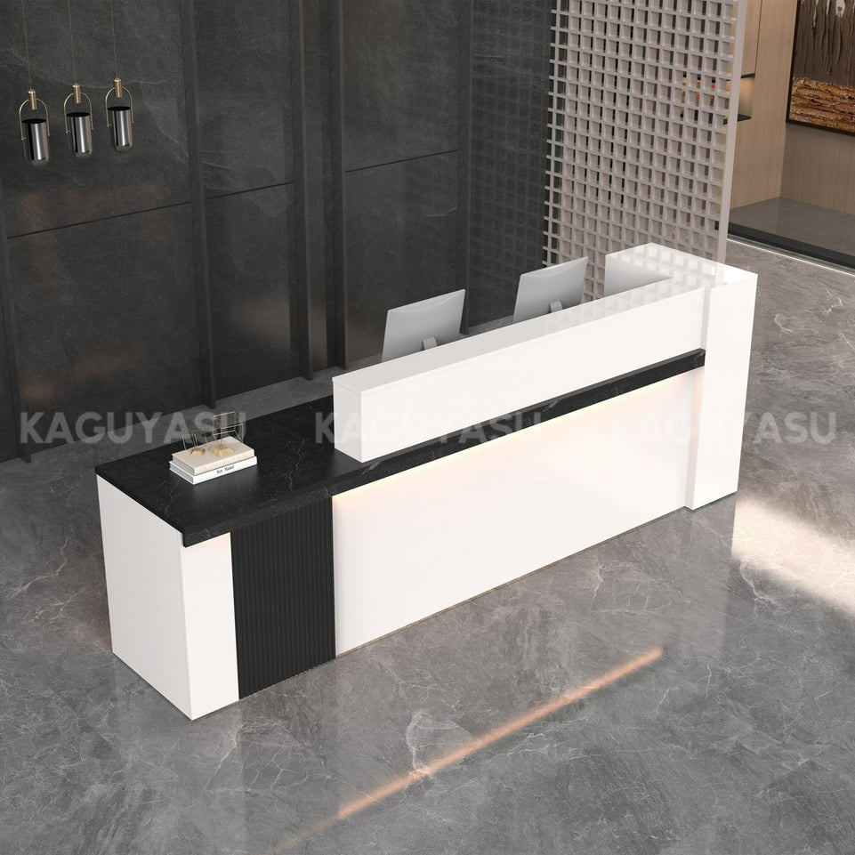 (In Stock) Sleek Reception Desk with LED Strip Lockable Drawers and Cable Grommets JDT-2217