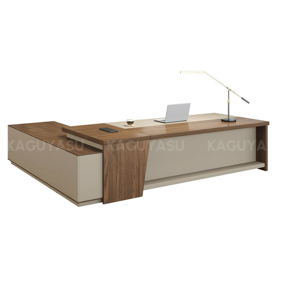 Elegant and Minimalist L-Shaped Executive Desk with Thick Desktop and Spacious Side Cabinet LBZ-2142