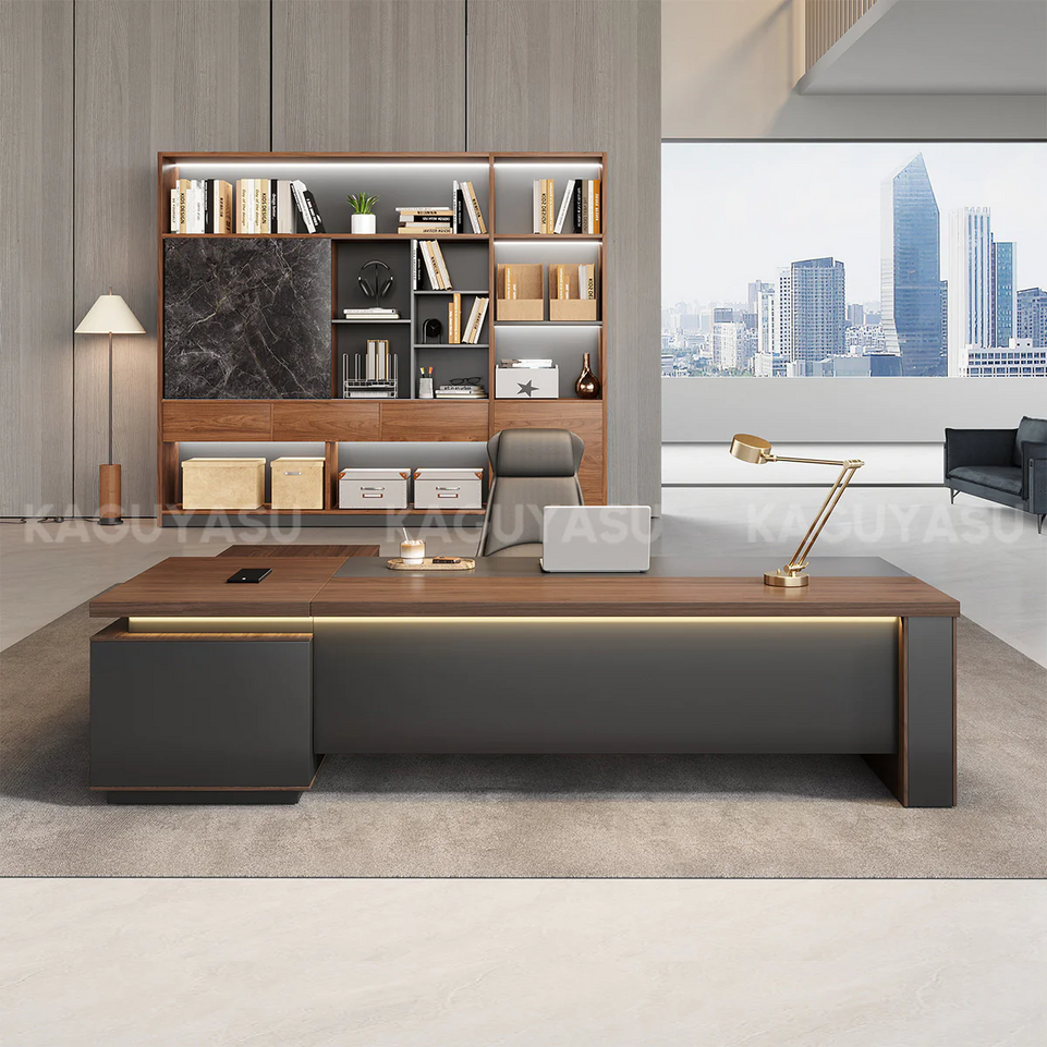 Modern High-End Executive Desk with Thick Desktop and Spacious Under-Desk Clearance LBZ-2143N