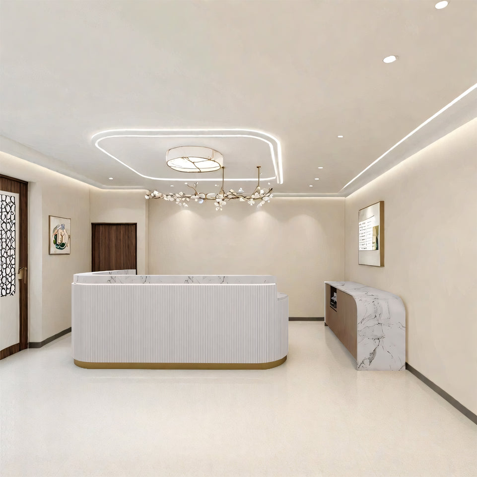 Modern Fully Assembled Reception Desk with LED and Side Cabinet JDT-2197