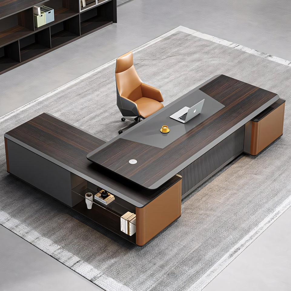 Luxurious L Shaped Executive Office Desk With LED Strip LBZ-1026