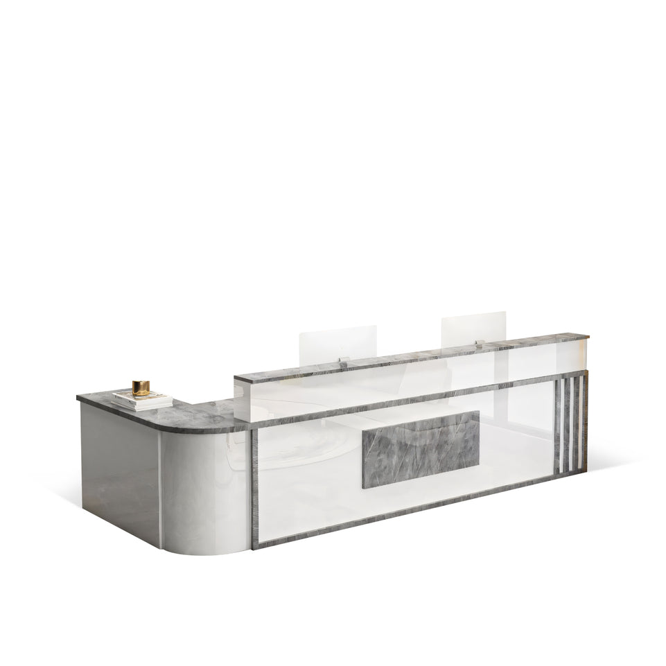 (In Stock) Marble-Effect Lacquered Corner Checkout Reception Desk JDT-1069