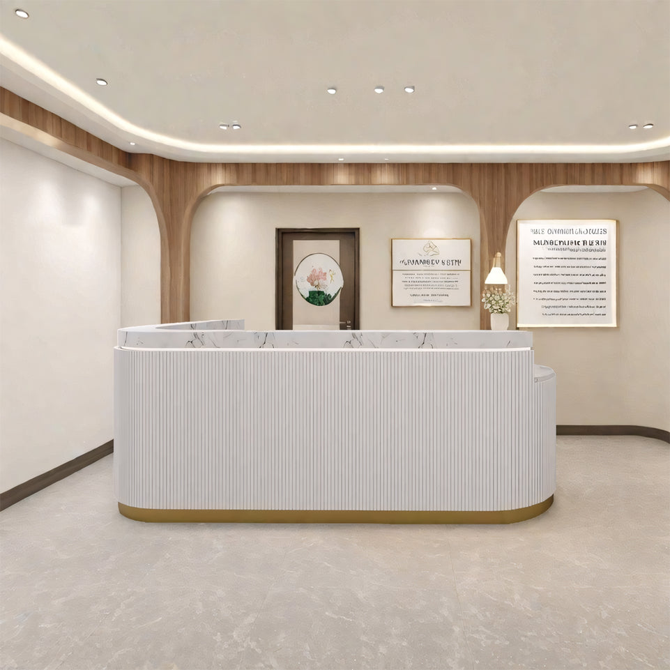 Modern Fully Assembled Reception Desk with LED and Side Cabinet JDT-2197