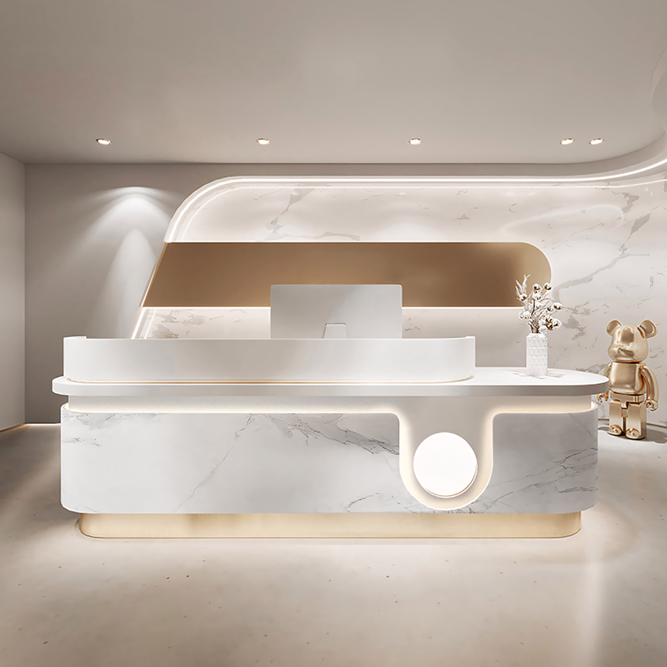 Fully Assembled Light Luxury Marble Stores Salon Reception Desk JDT-1015