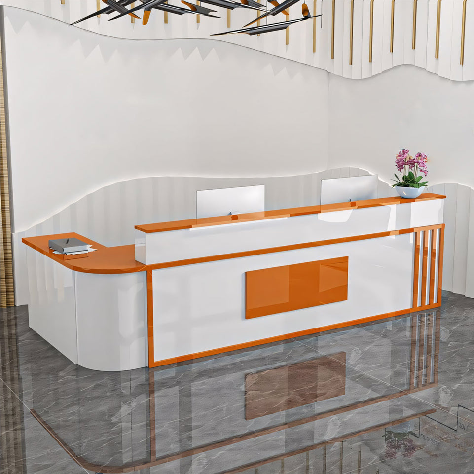 (In Stock) Marble-Effect Lacquered Corner Checkout Reception Desk JDT-1069