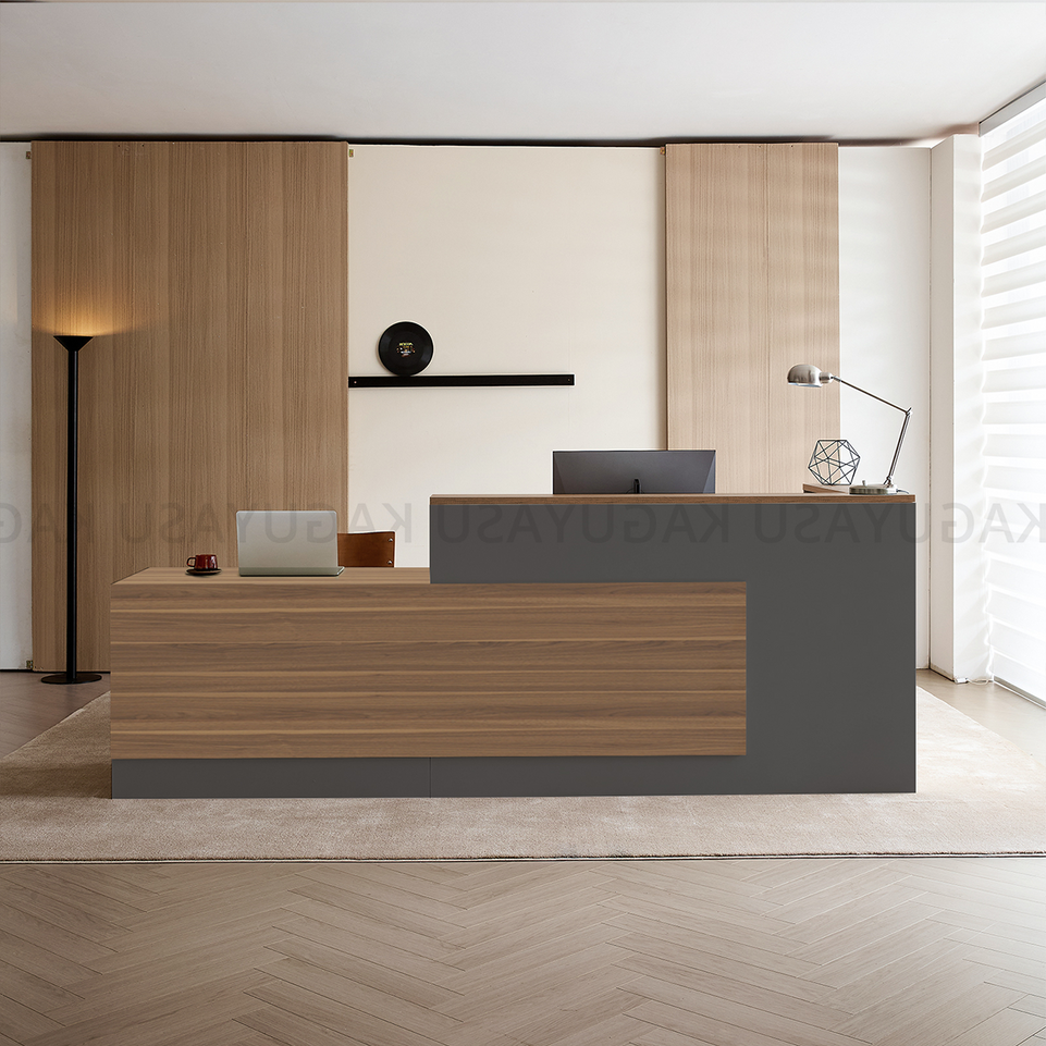 (In Stock)Modern L-Shaped Reception Desk with Side Storage and Drawers JDT-2215