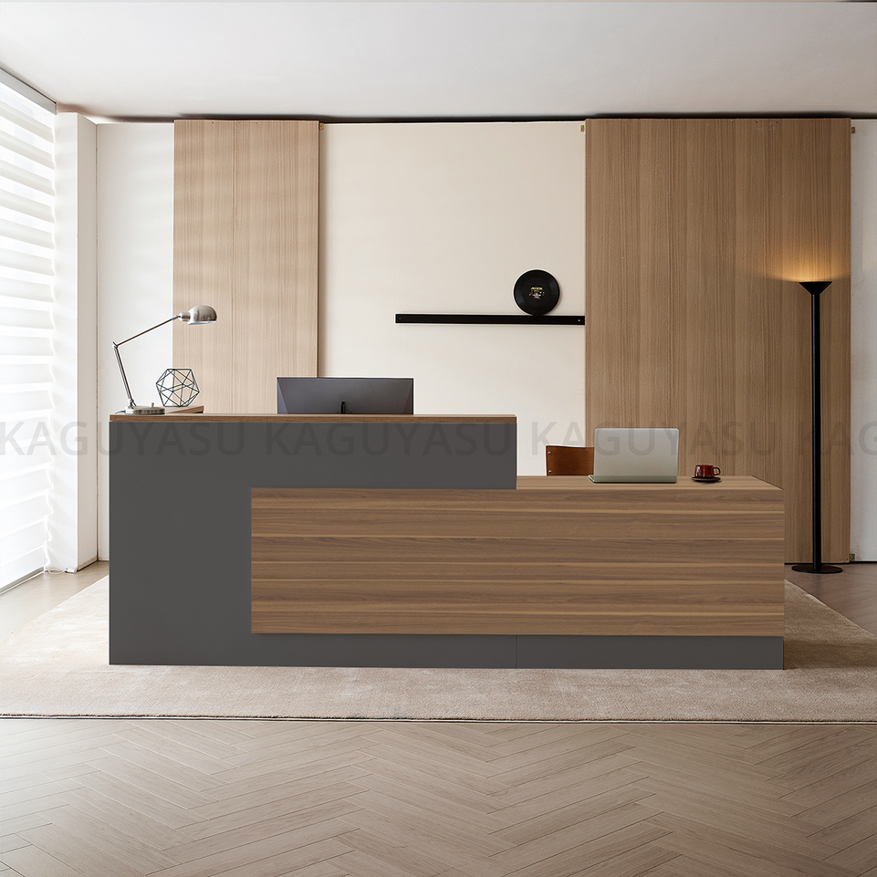 (In Stock)Modern L-Shaped Reception Desk with Side Storage and Drawers JDT-2215