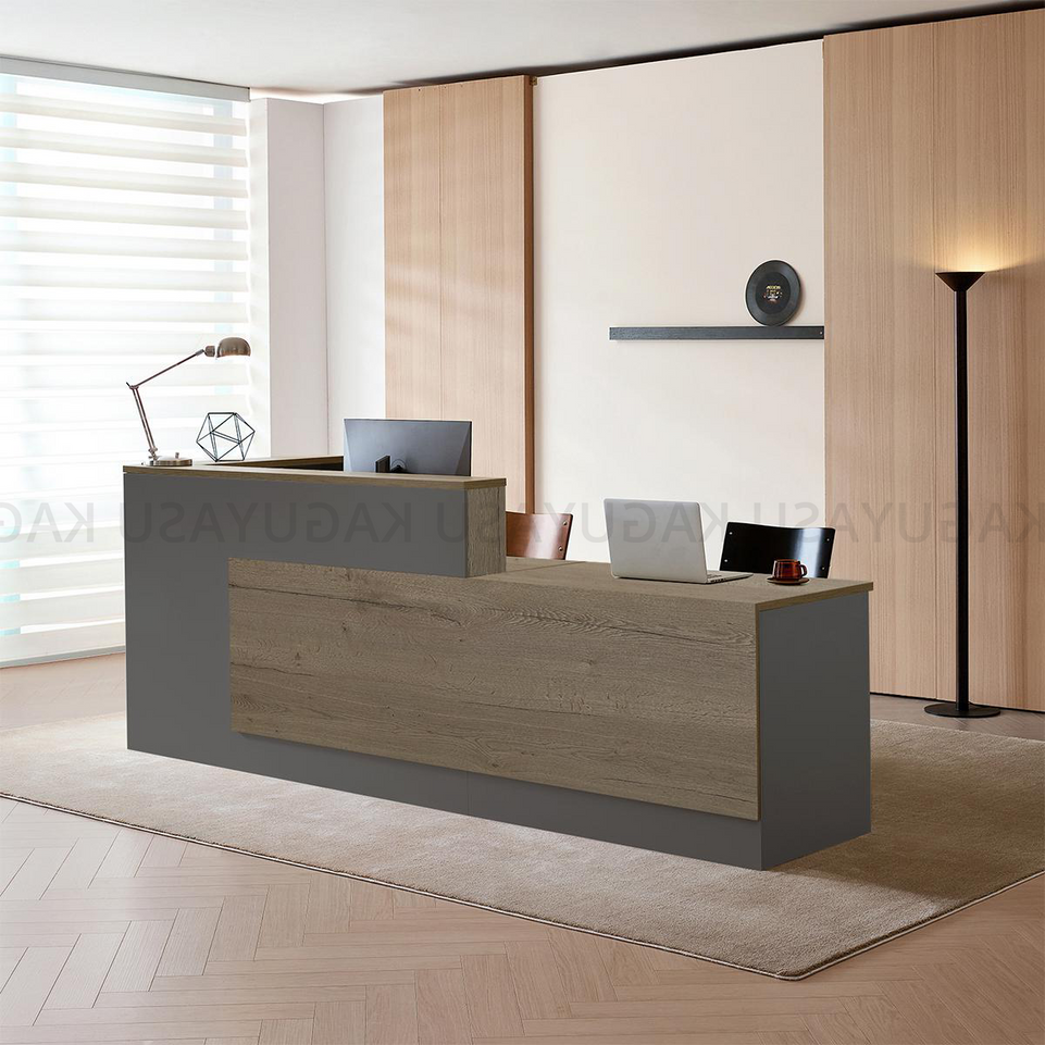 (In Stock)Modern L-Shaped Reception Desk with Side Storage and Drawers JDT-2215