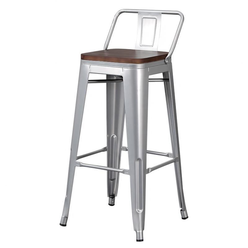 Modern Metal and Wood Bar Stool with Backrest Commercial Use BTZ-006